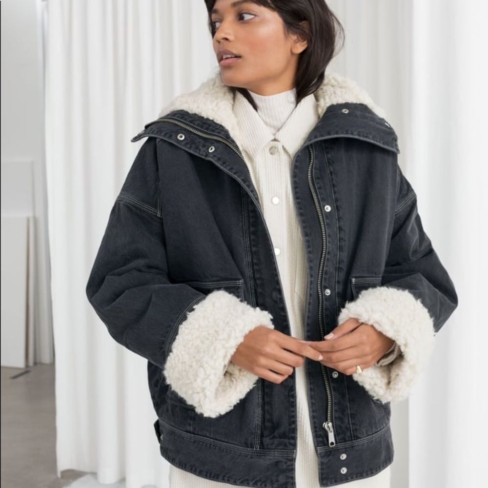 & Other Stories denim shearling jacket size 0